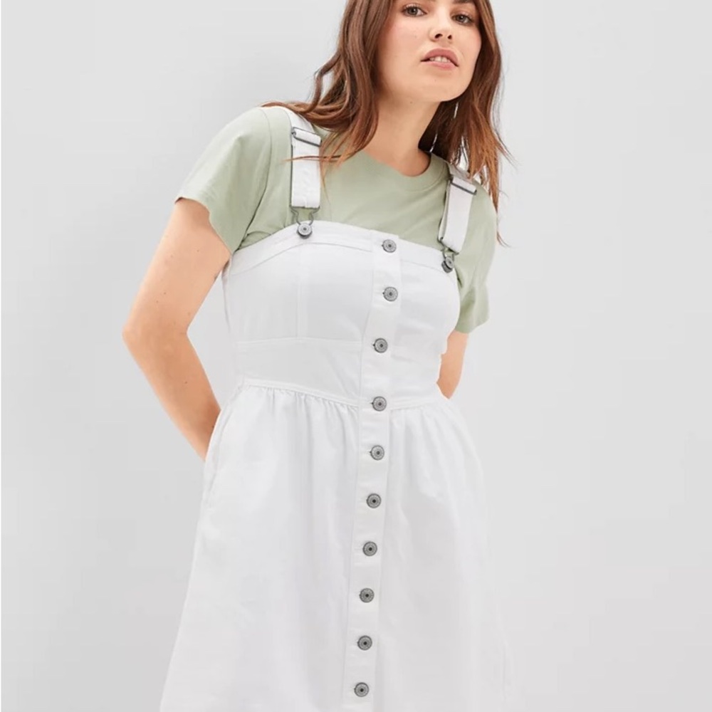 American Eagle AE White Denim Overalls Button-Front Sleeveless Mini Dress - S